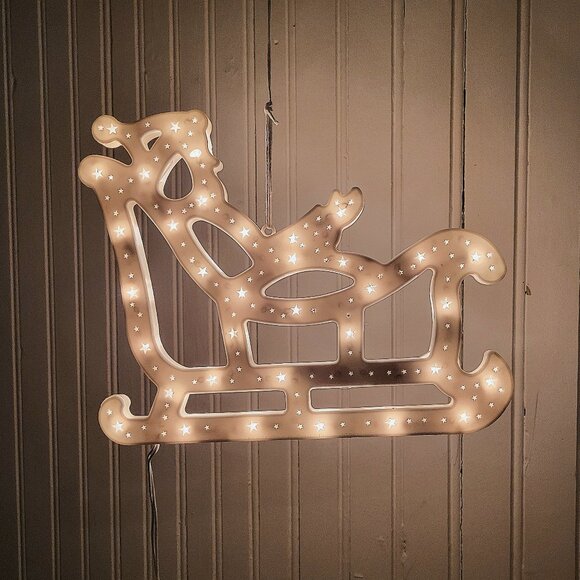 Vintage Christmas Lights - Santa and Sleigh Silhouette - Retro Christmast - Picture 1 of 8